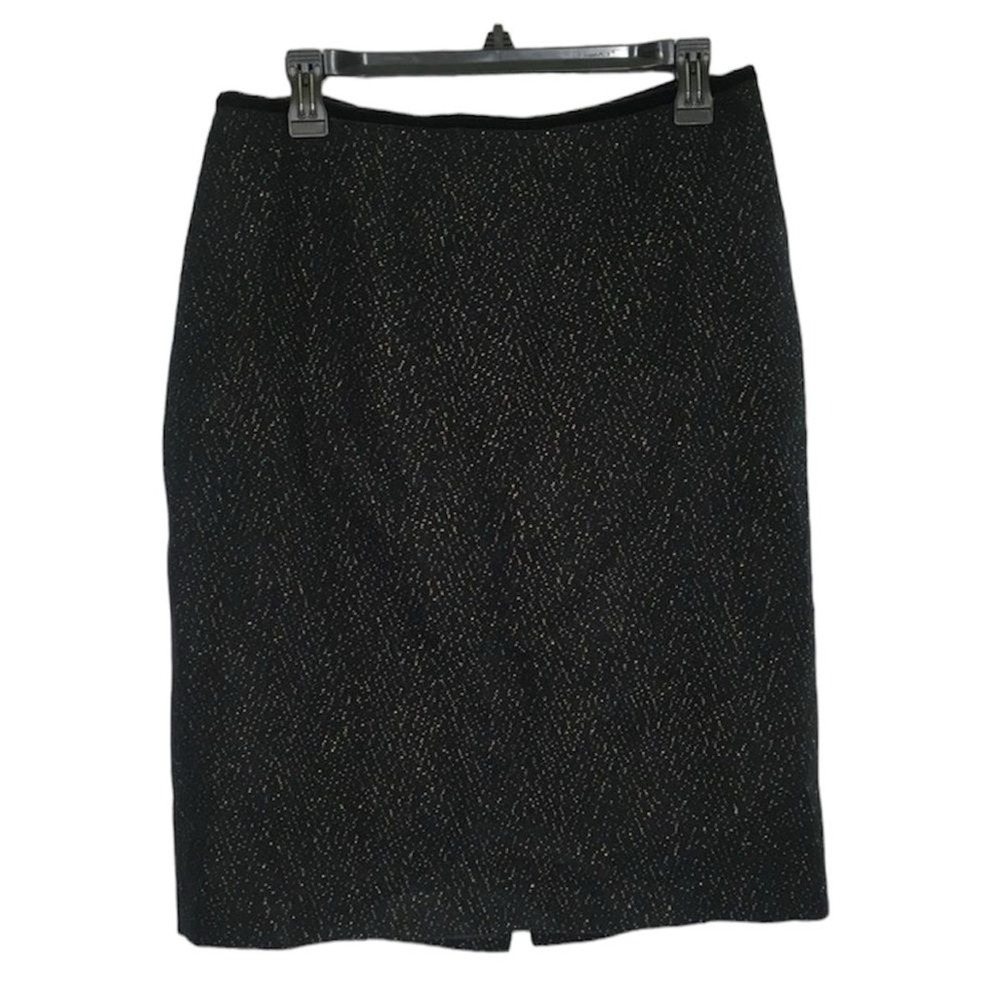 Talbots Women's Black Gold Metallic Sparkle‎ Tweed Pencil Skirt Size 8